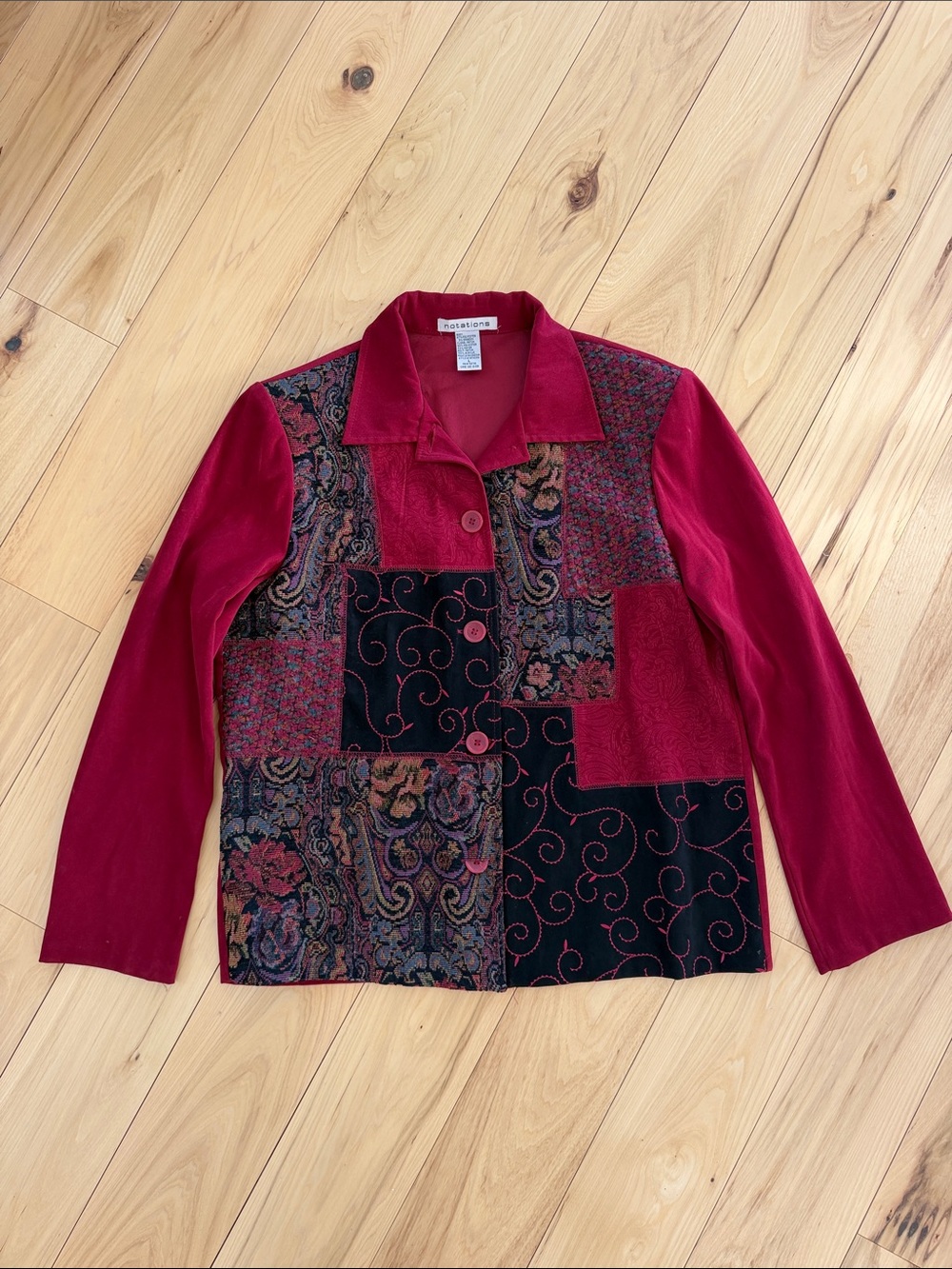 Notations Pattern Red Button Up Blazer Size L